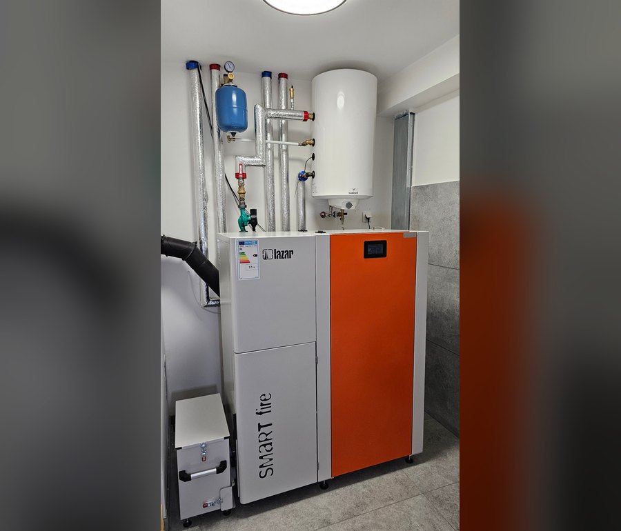 Kotłownia po montażu: kocioł na pellet Lazar SmartFire, NOLE